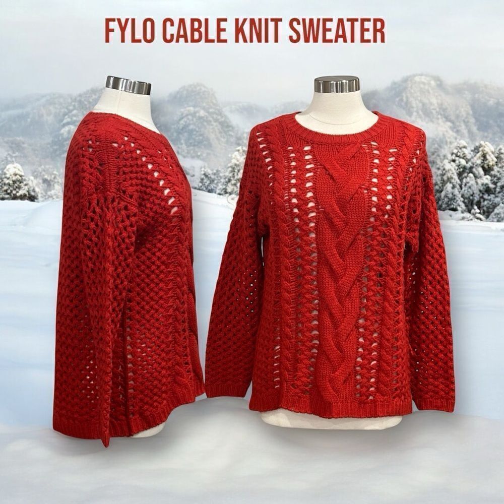 FYLO Women’s Cable Knit Pullover Sweater in the Size Large